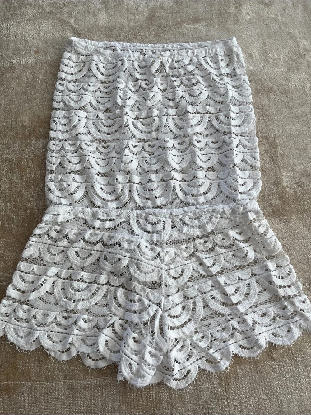 Pilyq White Lace Swim Cover-Up Skirt with Tassel Accents